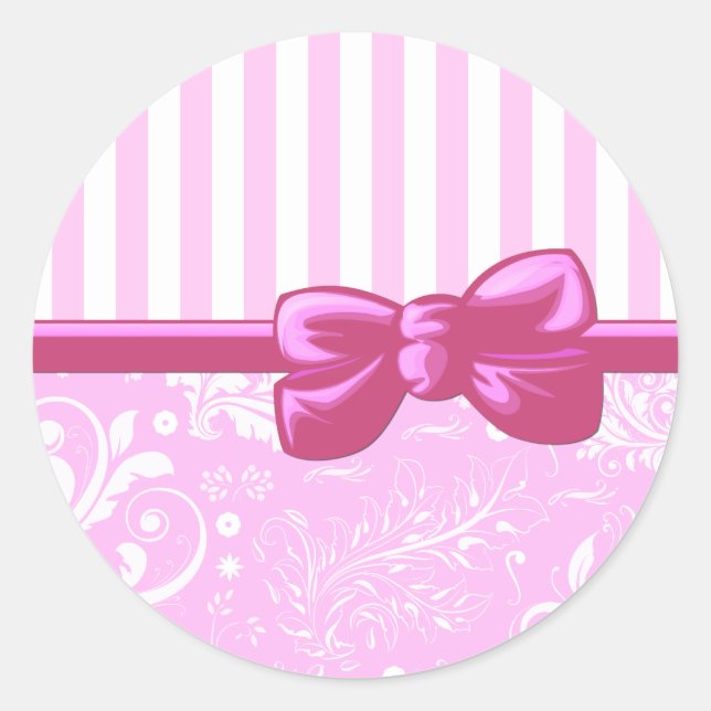 Pink Damask, French Damask, Pink Stripes, Lines Classic Round Sticker (Front)