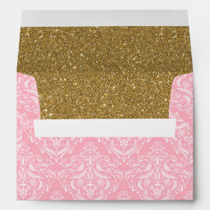 Pink Damask & Gold Glitter Royal Princess Envelope