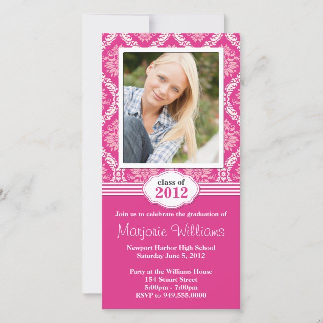 Pink Damask Graduation Invitation Class of 2012 (Front)