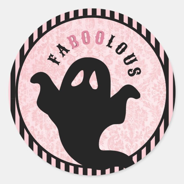Pink Damask | Halloween Ghost | FABOOLOUS Classic Round Sticker (Front)