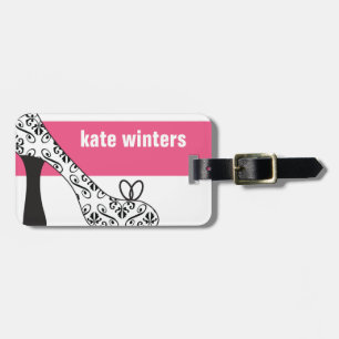 Pink Damask High Heel Stiletto Shoe Luggage Tag