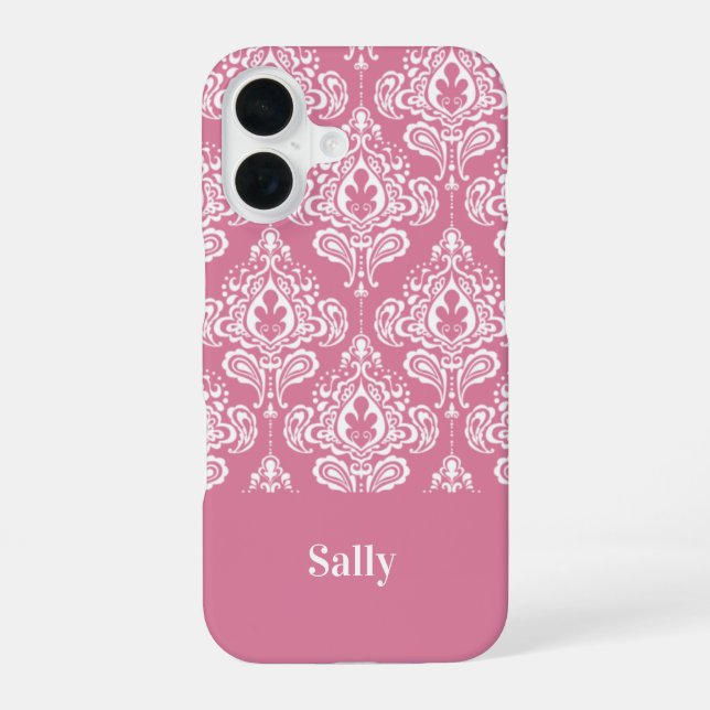 Pink Damask iPhone 16 Case (Back)