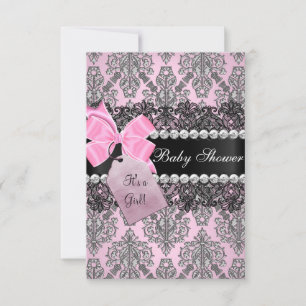 Pink Damask & Lace Girl Baby Shower Invitation