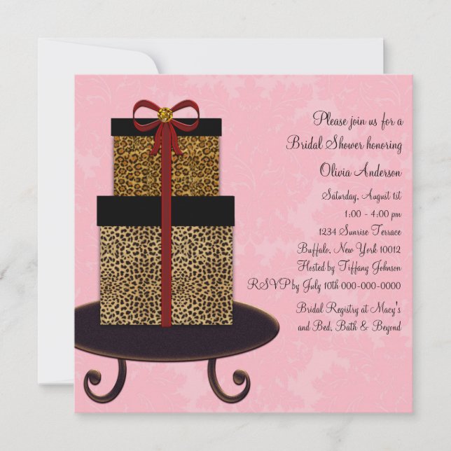 Pink Damask Leopard Gifts Bridal Shower Invitation (Front)