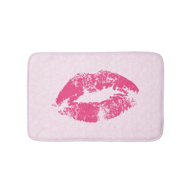 Pink Damask & Lips Bath Mat (Front)