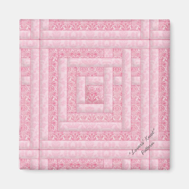 Pink Damask Log Cabin Quilt Magnet (Front)