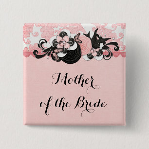 Pink Damask Love Bird Button