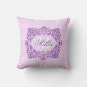 Pink Damask Monogram Name Cushion