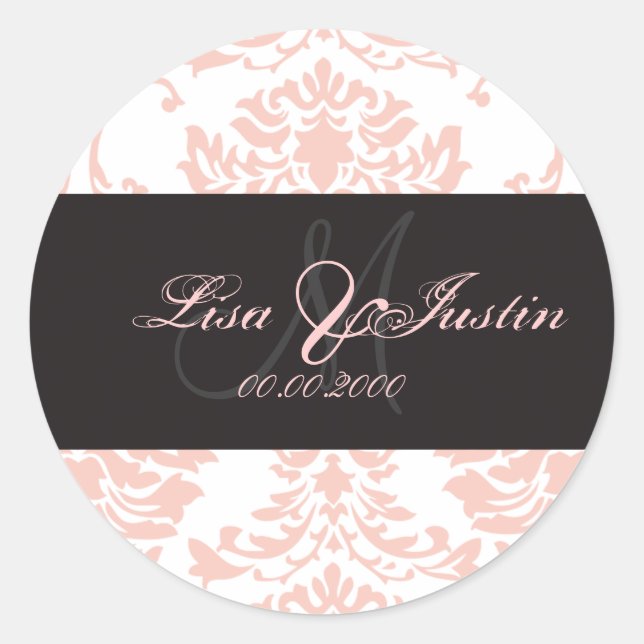 Pink Damask,  monogram stickers (Front)