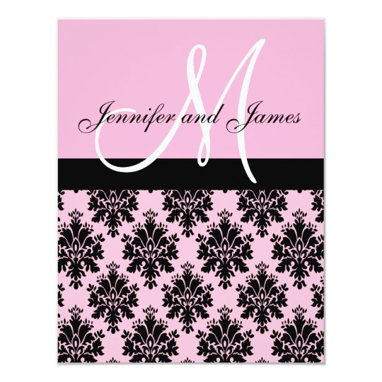 Pink Damask Monogram Wedding Invitations