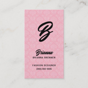 Pink Damask Monogrammed Business Card