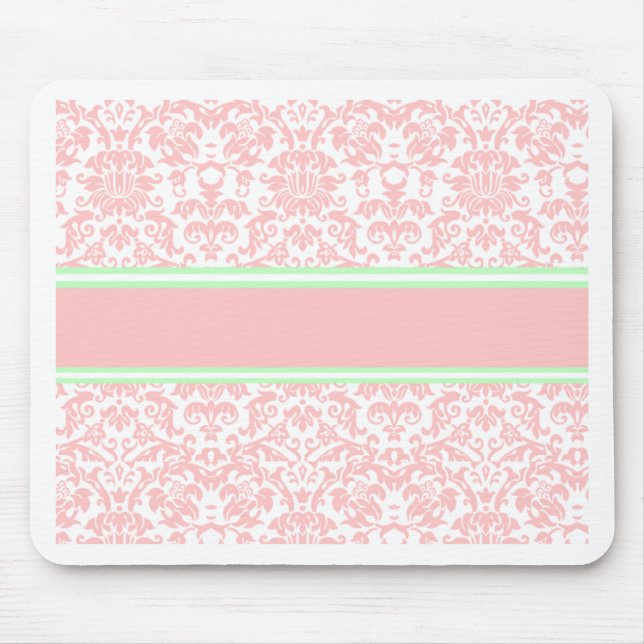 Pink Damask Mouse Mat (Front)