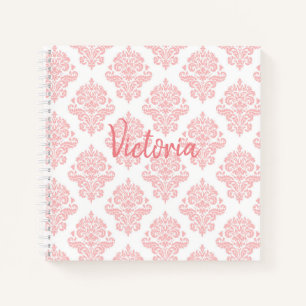 Pink Damask Name Script Pretty Notebook