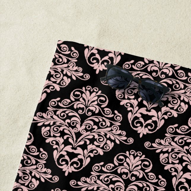 Pink Damask Party Girl Beach Towel (In Situ)