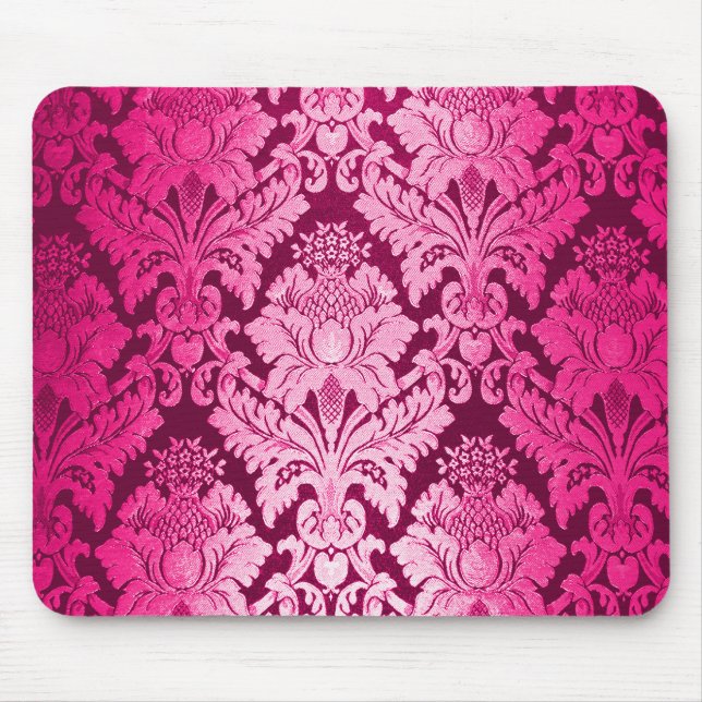 Pink Damask Pattern Mouse Mat (Front)