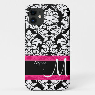Pink Damask Personalised iPhone 11 Case