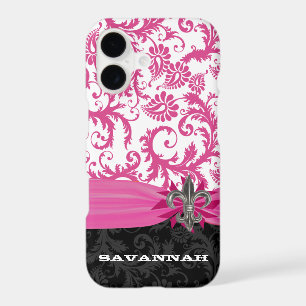 Pink Damask Personalised Printed Fleur de lis