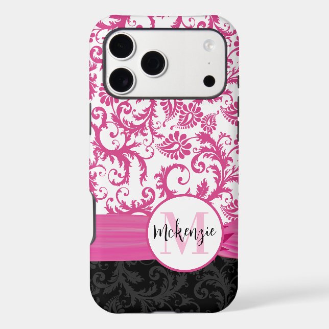 Pink Damask Personalised Printed Fleur de lis (Back)