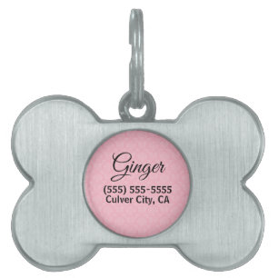 Pink Damask Pet Name ID Tag