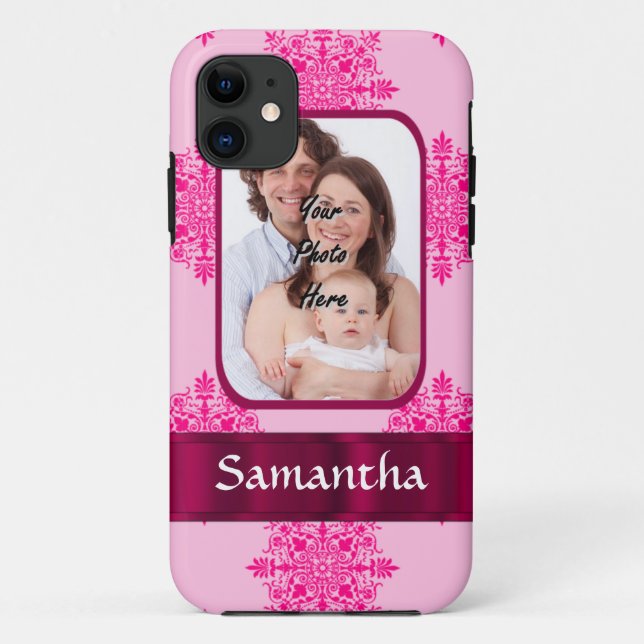 Pink damask photo template Case-Mate iPhone case (Back)