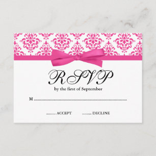 Pink Damask Printed Ribbon Bow RSVP