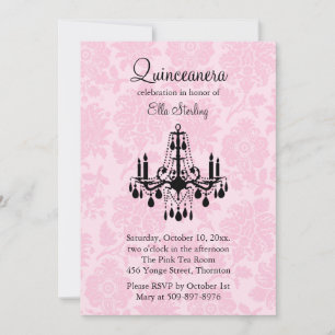 Pink Damask Quinceanera Invitation