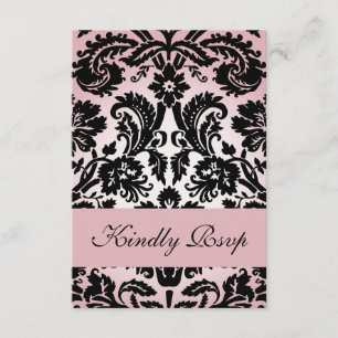 Pink Damask RSVP Card for Square Wedding Invite