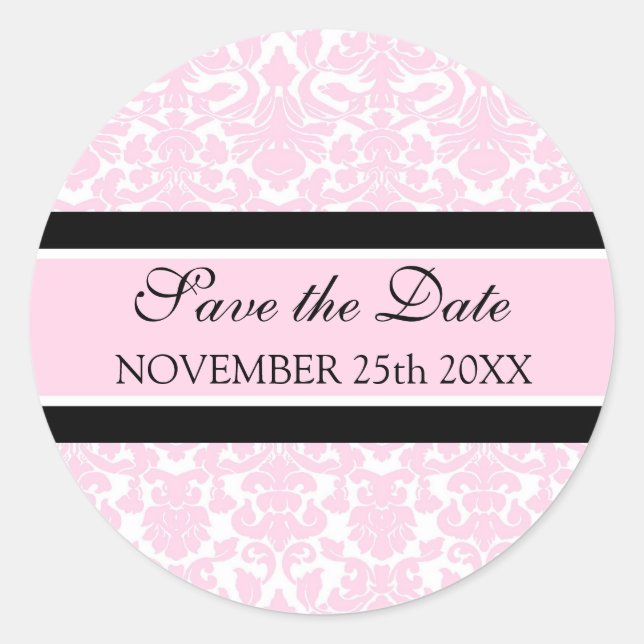 Pink Damask Save the Date Envelope Seal (Front)