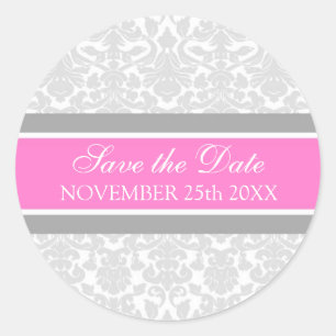 Pink Damask Save the Date Envelope Seal
