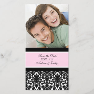 Pink Damask Save the Date Wedding Photo Cards