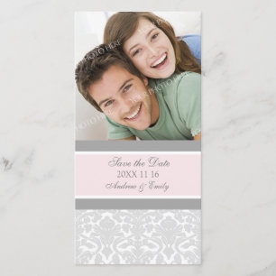 Pink Damask Save the Date Wedding Photo Cards