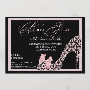 Pink Damask Shoe Bridal Shower Invitation