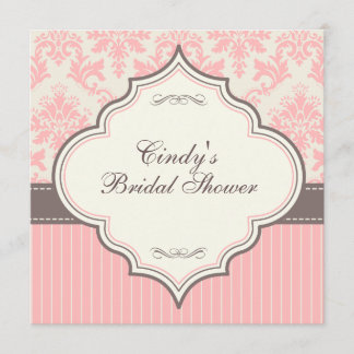Pink Damask & Stripe Bridal Shower Invitation
