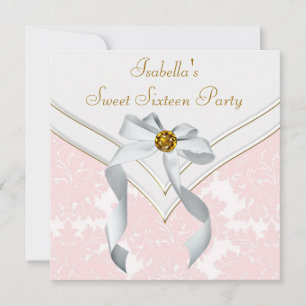 Pink Damask Sweet 16 Party Invitation