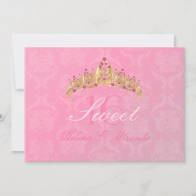 Pink Damask Sweet 16/ tiara/ invitations (Front)
