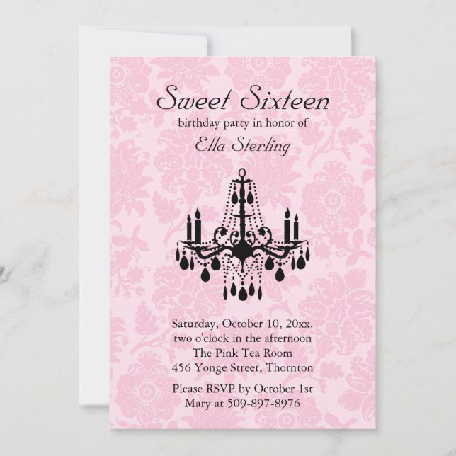 Pink Damask Sweet Sixteen Birthday Invitation (Front)