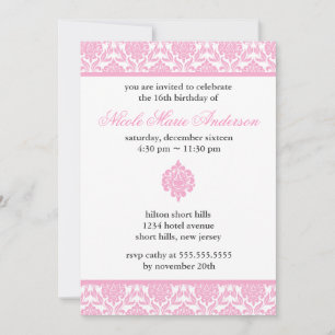 Pink Damask Sweet Sixteen Invitations