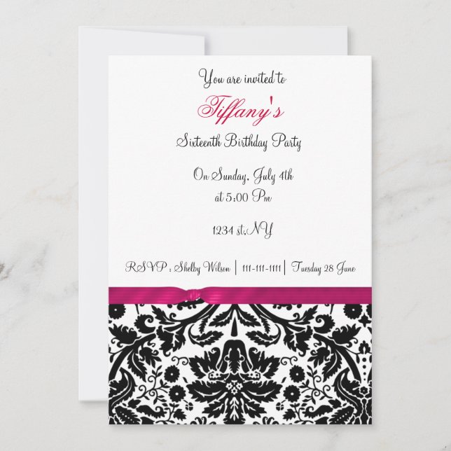 pink damask Sweet Sixteen party Invitation (Front)