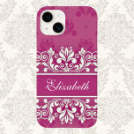 Pink Damask swirl name Case-Mate iPhone 14 Case<br><div class="desc">Add your name or text</div>