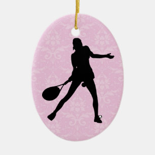 Pink Damask Tennis Christmas Ornament for Girls