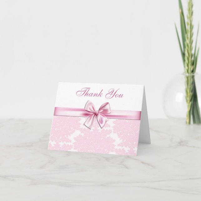 Pink Damask Thank You Cards (Front)