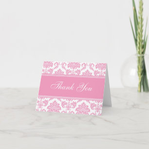Pink Damask Thank You Cards
