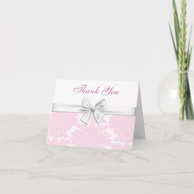 Pink Damask Thank You Cards (Front)