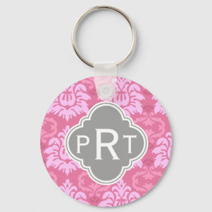 Pink Damask Trio Monogram Key Ring