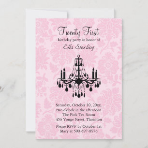 Pink Damask Twenty First Birthday Invitation