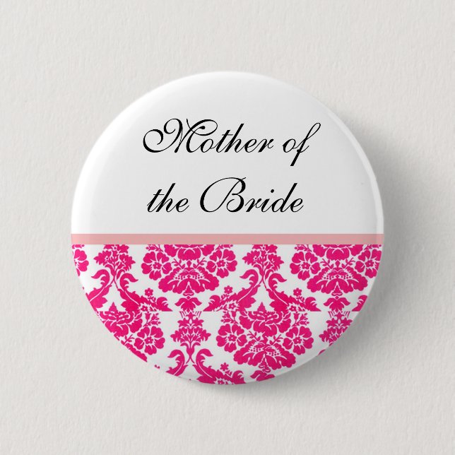 pink damask wedding buttons (Front)