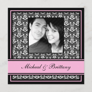Pink Damask Wedding Engagement Announcement