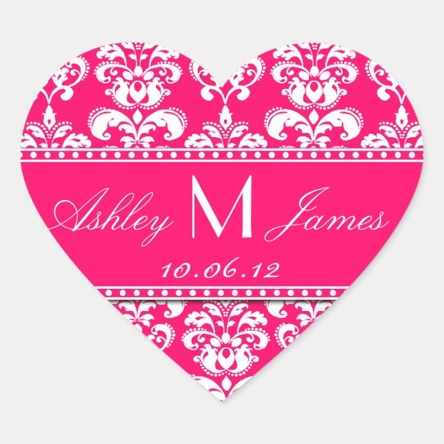 Pink Damask Wedding Favour Sticker (Front)