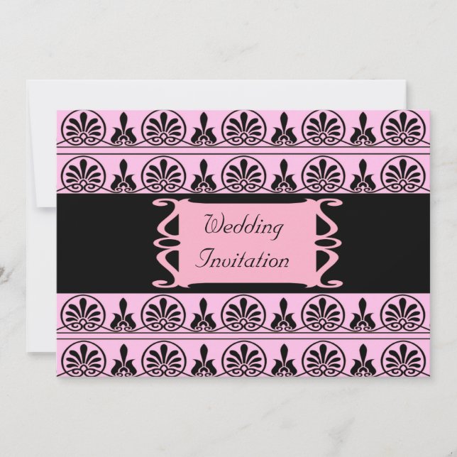 Pink Damask Wedding Invitation (Front)