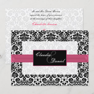 pink damask wedding invitation